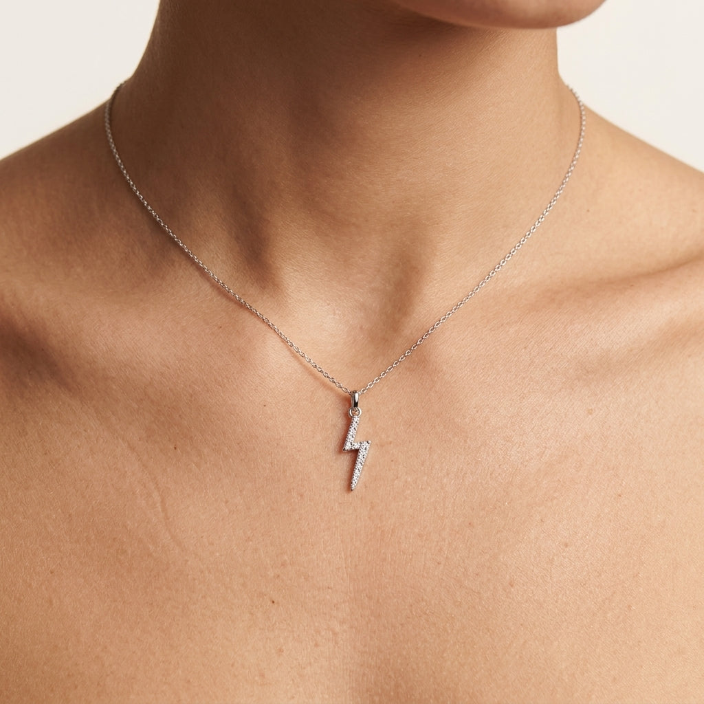Petite Lightning Diamond Pendant worn by model - Vicenza Miami