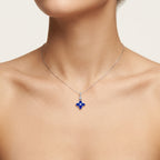 Pristine Blue Sapphire & Diamond Pendant worn by model - Vicenza Miami